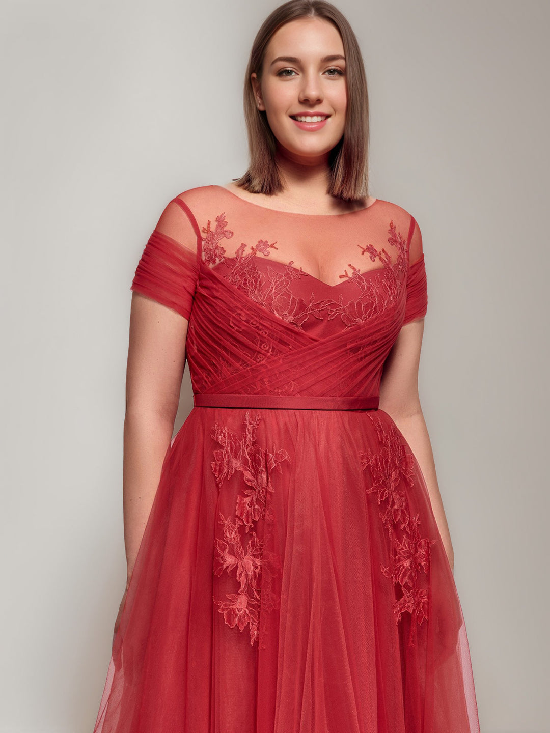 A-Line/Princess Sheer Neck Plus Size Floor-Length Mother of the Bride Dresses with Appliques