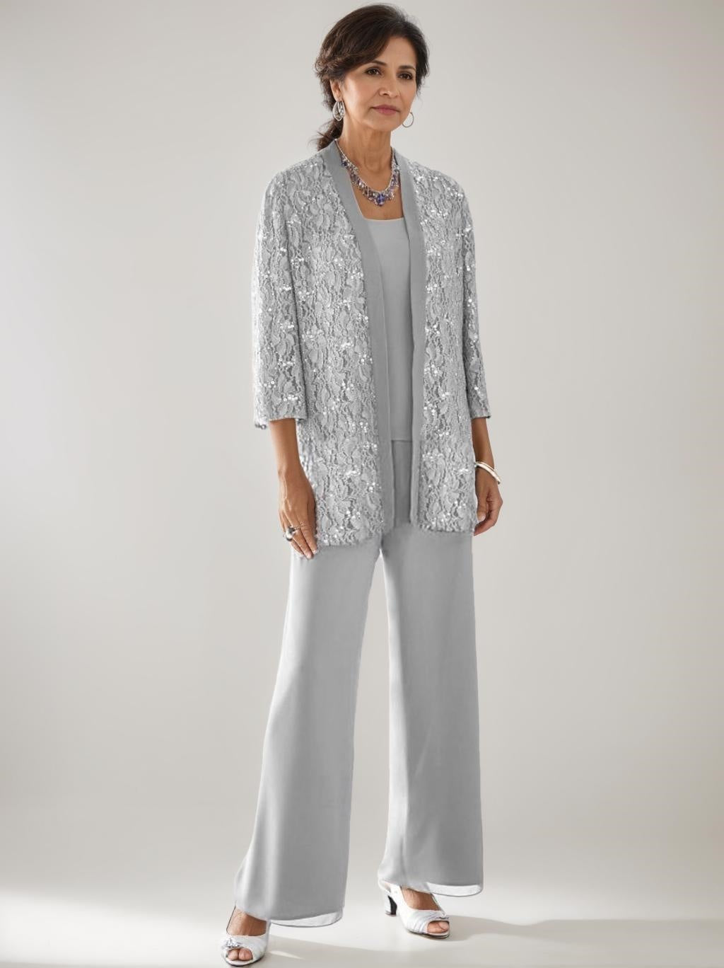 3 Pieces Scoop Neck 3/4 Sleeves Ankle-Length Mother of the Bride