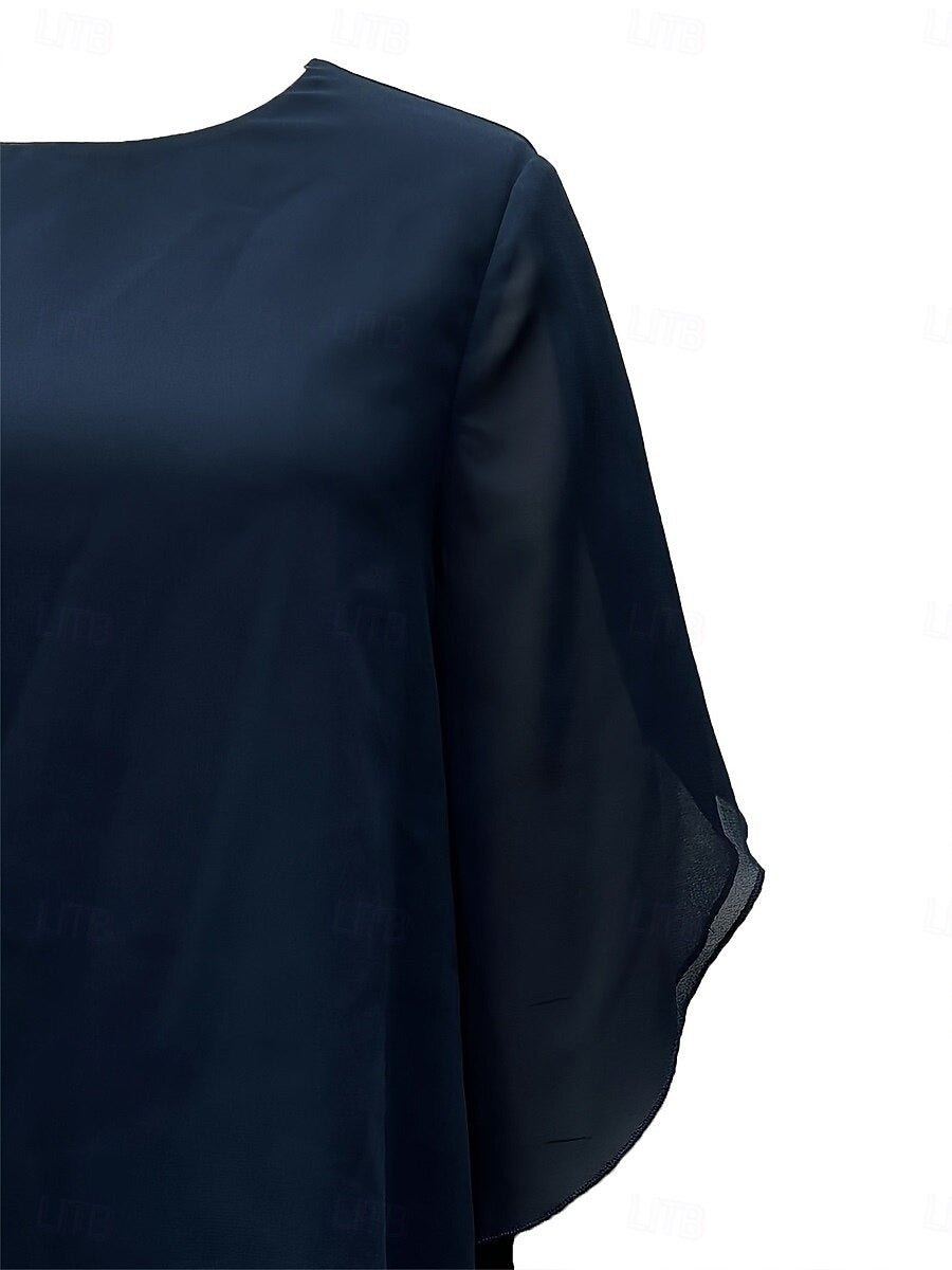 2 Pieces Scoop 1/2 Sleeves Ankle-Length Asymmetrical Mother Of The Bride Pantsuits With Button