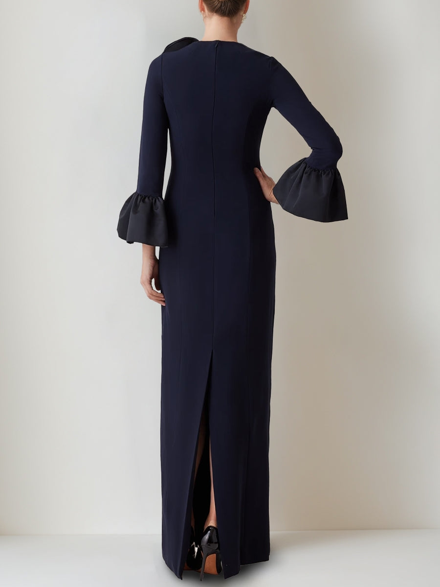 Sheath/Column Floor-Length Mother of the Bride Dresses Long Sleeves with Taffeta Flower