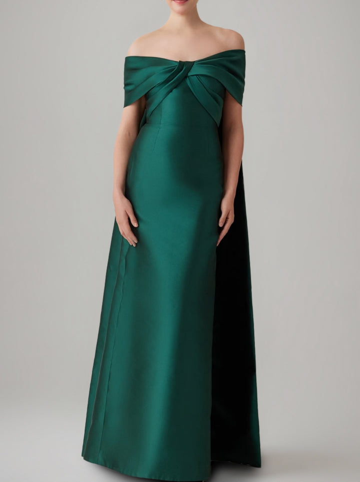 Sheath/Column Off-the-Shoulder Floor-Length Mother of the Bride Dresses with Removable Cape Satin
