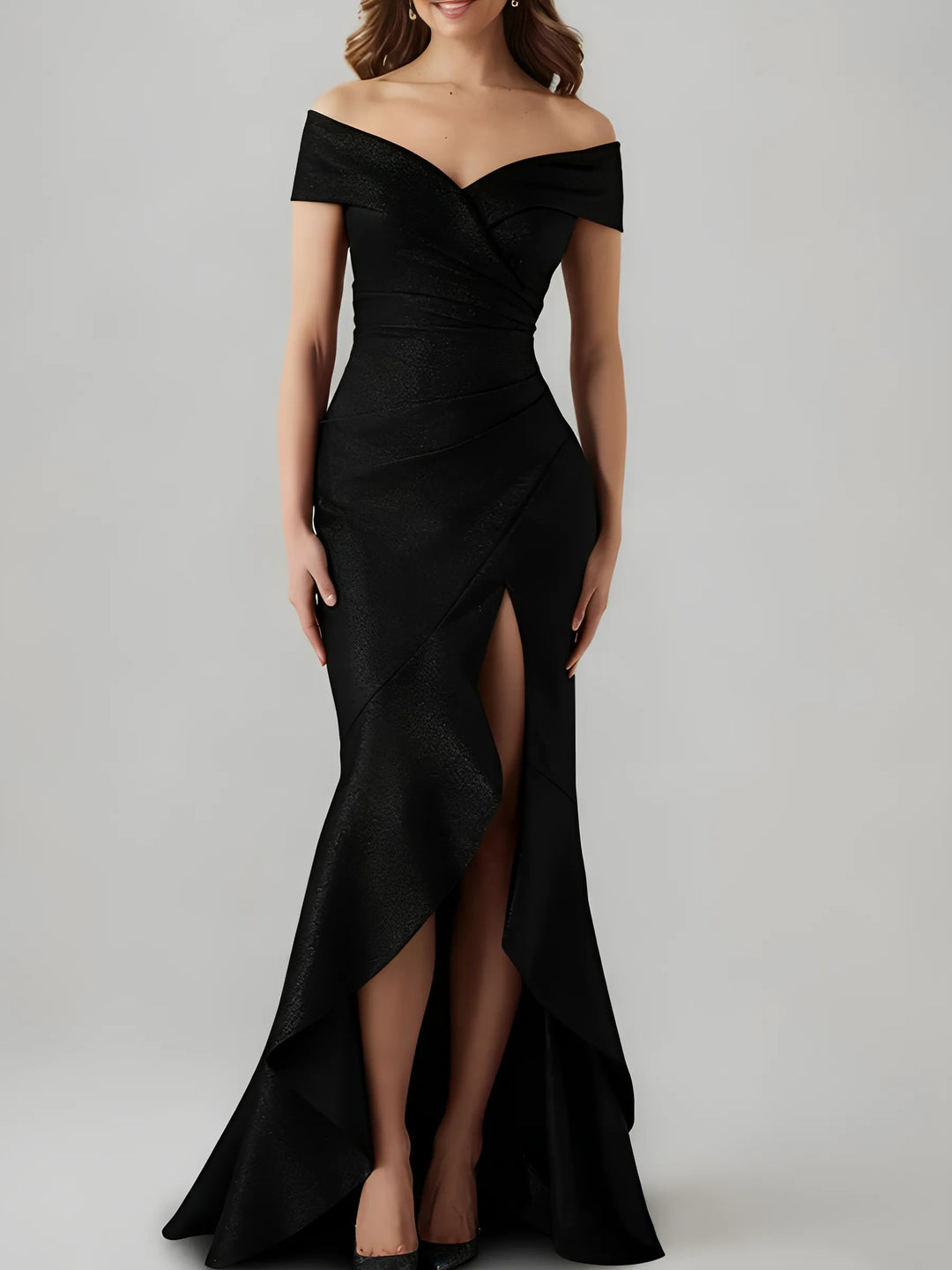 Trumpet/Mermaid Off-the-Shoulder Evening Dresses Ruffles Metallic Thread Party Dresses