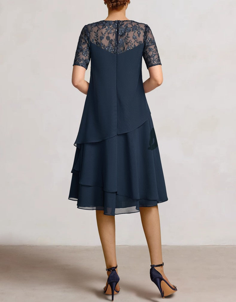 2 Pieces A-Line Scoop Chiffon Mother of the Bride Dresses Sleeveless Knee-Length with Ruffles