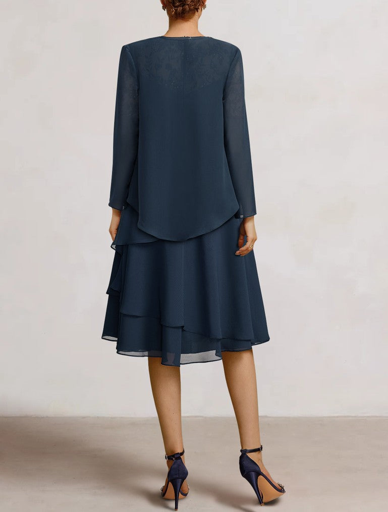 2 Pieces A-Line Scoop Chiffon Mother of the Bride Dresses Sleeveless Knee-Length with Ruffles