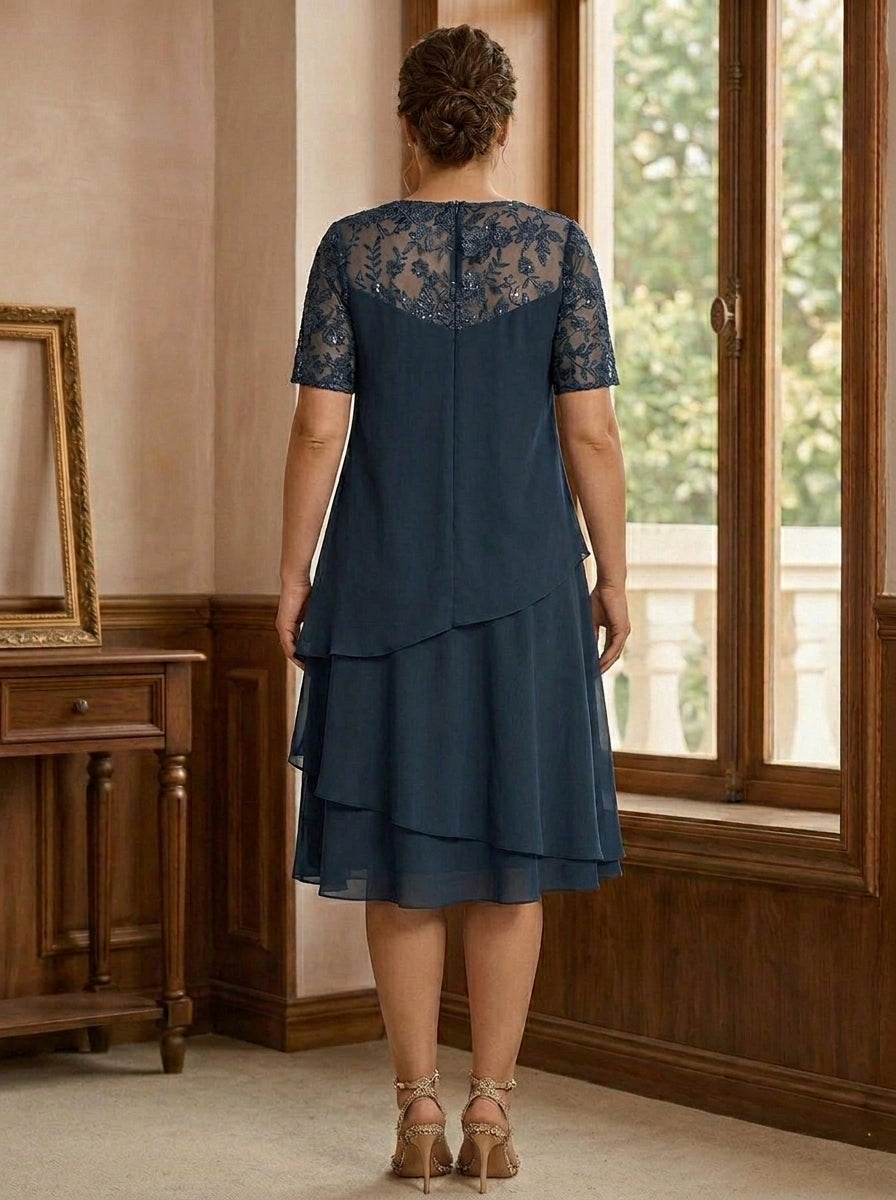 2 Pieces A-Line Scoop Chiffon Plus Size Mother of the Bride Dresses Sleeveless Knee-Length with Ruffles, As Pic