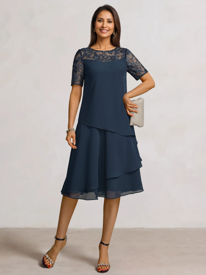 2 Pieces A-Line Scoop Chiffon Mother of the Bride Dresses Sleeveless Knee-Length with Ruffles