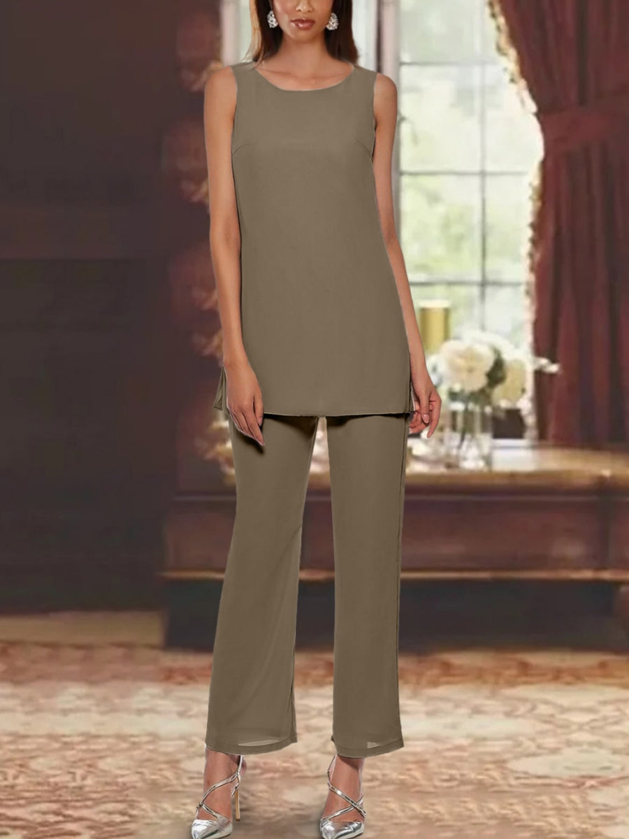 Chiffon Sequins Scoop Mother of the Bride Pantsuits with Jacket