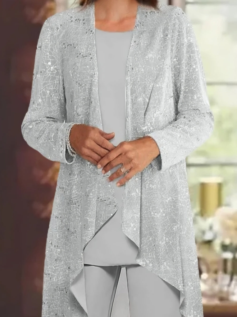 Chiffon Sequins Scoop Mother of the Bride Pantsuits with Jacket