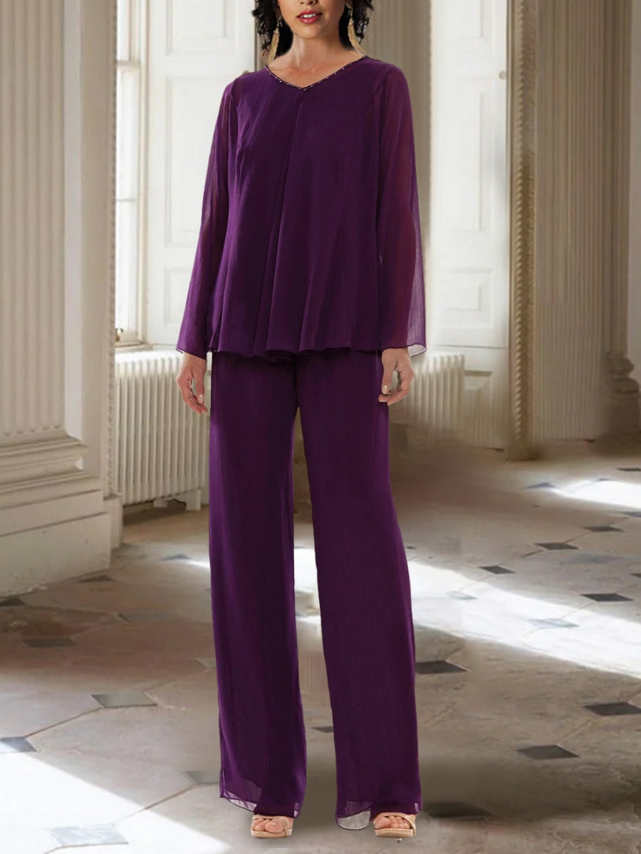 Chiffon Scoop Ankle-Length Mother of the Bride Pantsuits with Long Sleeves Jacket