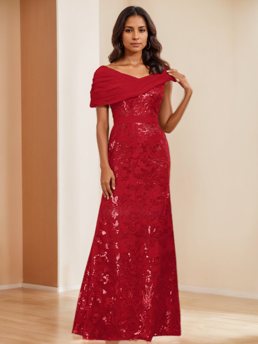 Sheath/Column Off-the-Shoulder Mother of the Bride Dresses Sequins Floor-Length