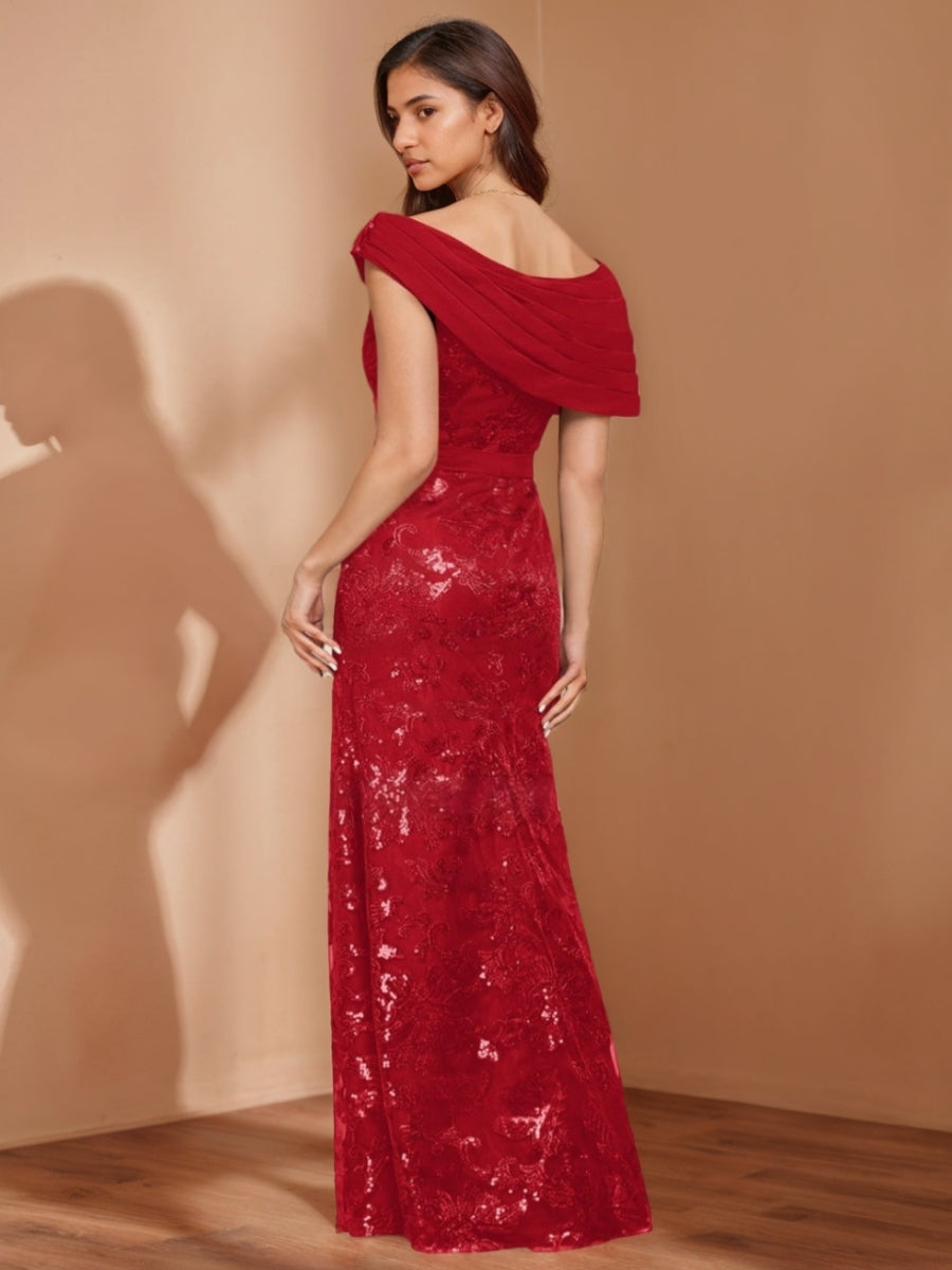 Sheath/Column Off-the-Shoulder Mother of the Bride Dresses Sequins Floor-Length