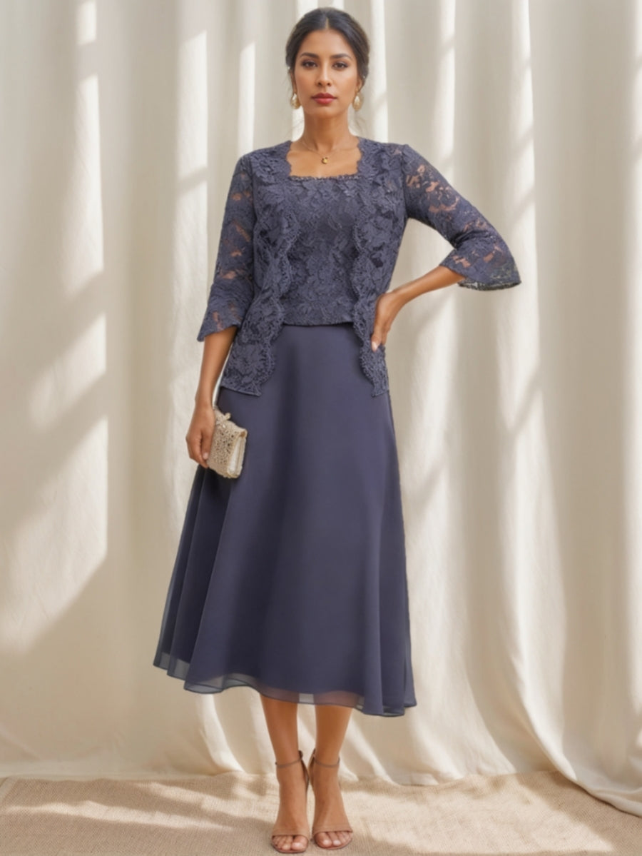 A-Line/Princess Half Sleeves Tea-Length Mother of the Bride Dresses with Jacket Lace
