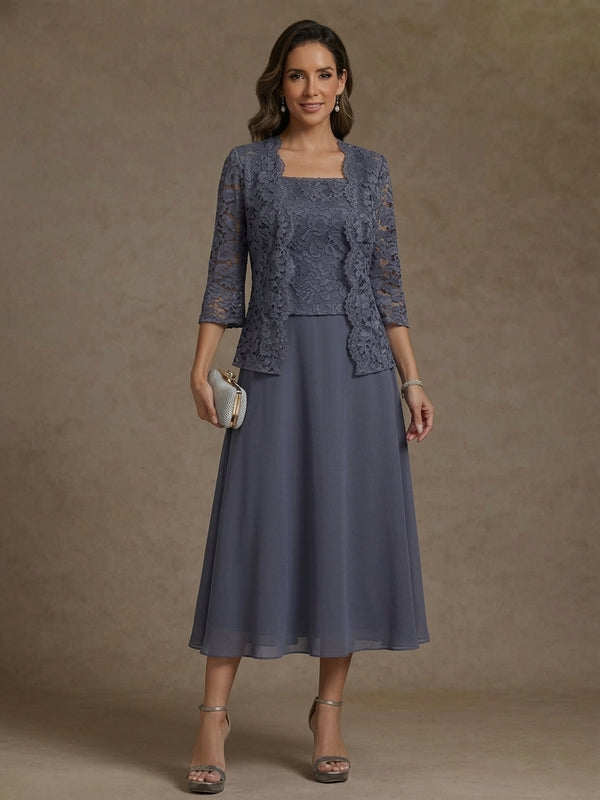 A-Line/Princess Half Sleeves Tea-Length Mother of the Bride Dresses with Jacket Lace