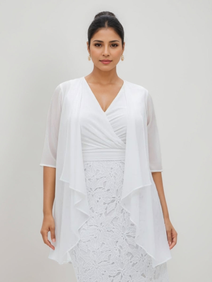 Sheath/Column V-Neck Knee-Length Mother of the Bride Dresses with Jacket Half Sleeves Lace