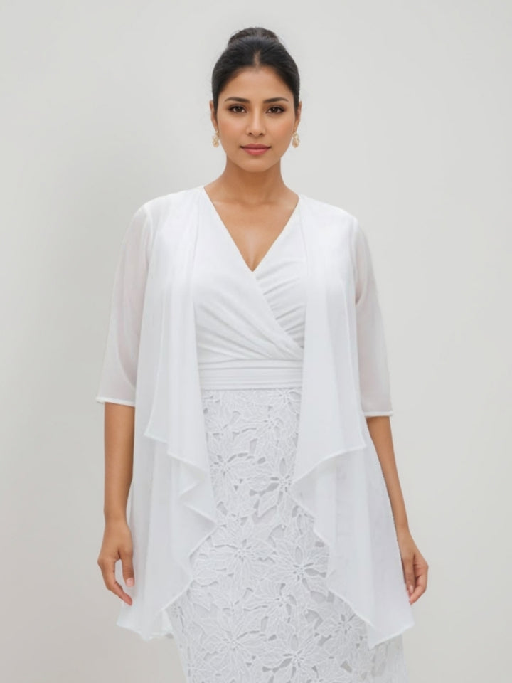 Sheath/Column V-Neck Knee-Length Mother of the Bride Dresses with Jacket Half Sleeves Lace