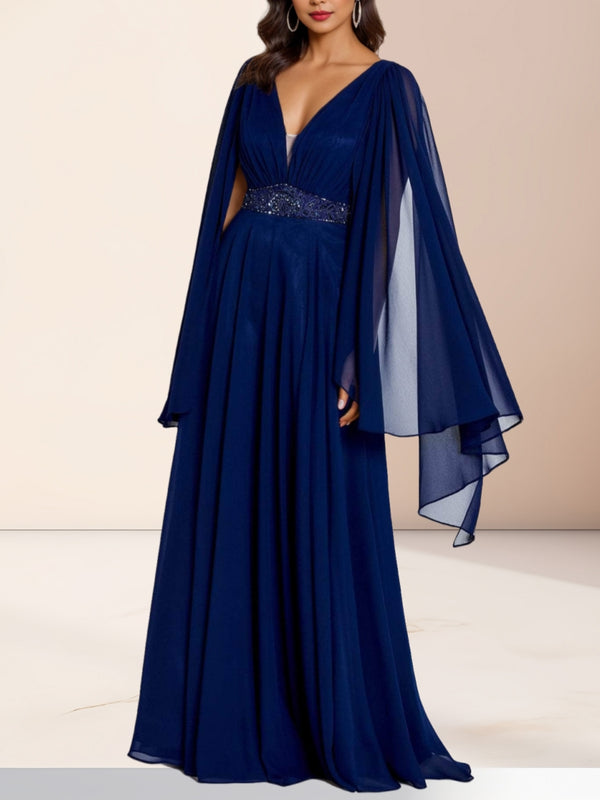 A-Line/Princess V-Neck Chiffon Mother of the Bride Dresses with Pleated Floor-Length