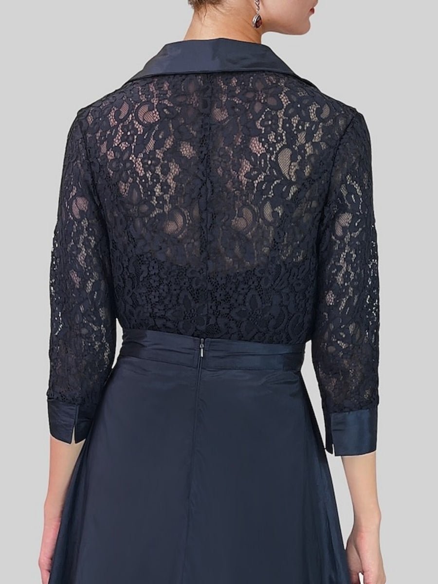 3/4 Sleeves 2 Pieces Mother of the Bride Pantsuits Lace Shirt Collar Jumpsuit Ruched Detachable