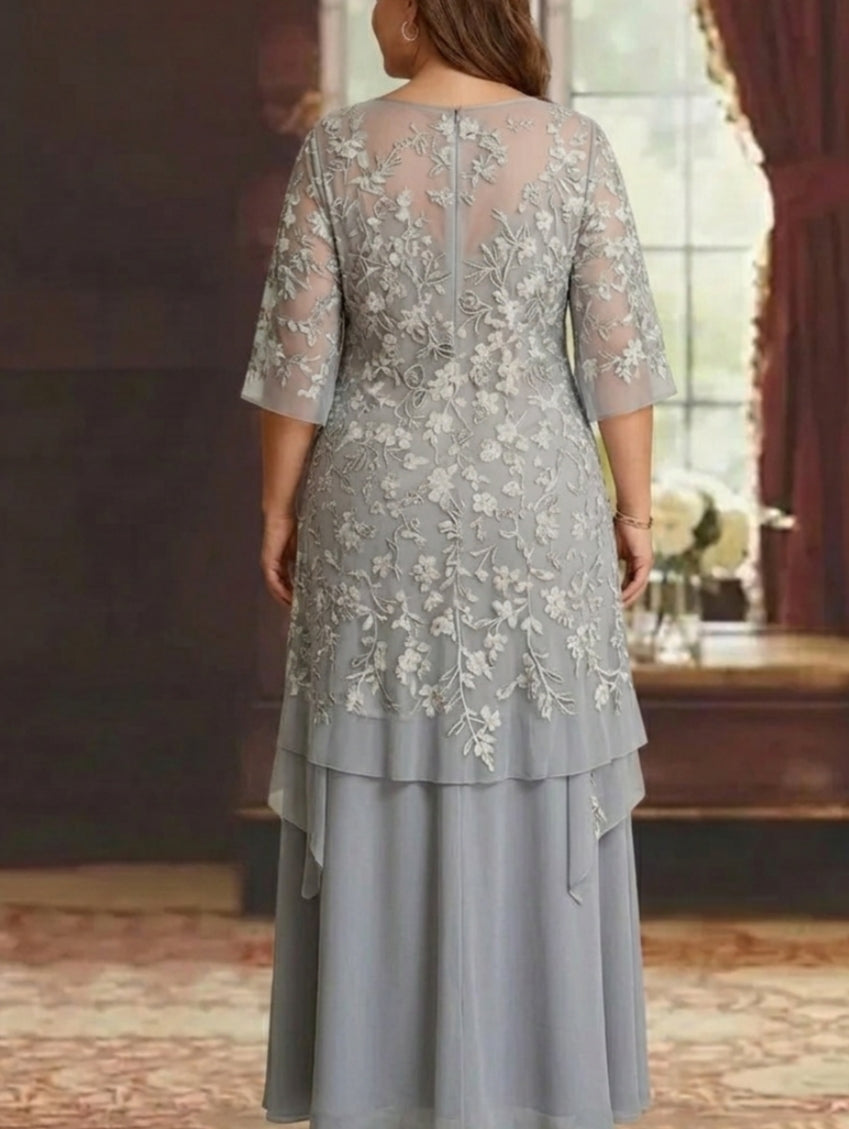 A-Line/Princess Chiffon Lace Plus Size Mother of the Bride Dresses Ankle-Length Half Sleeves Floral