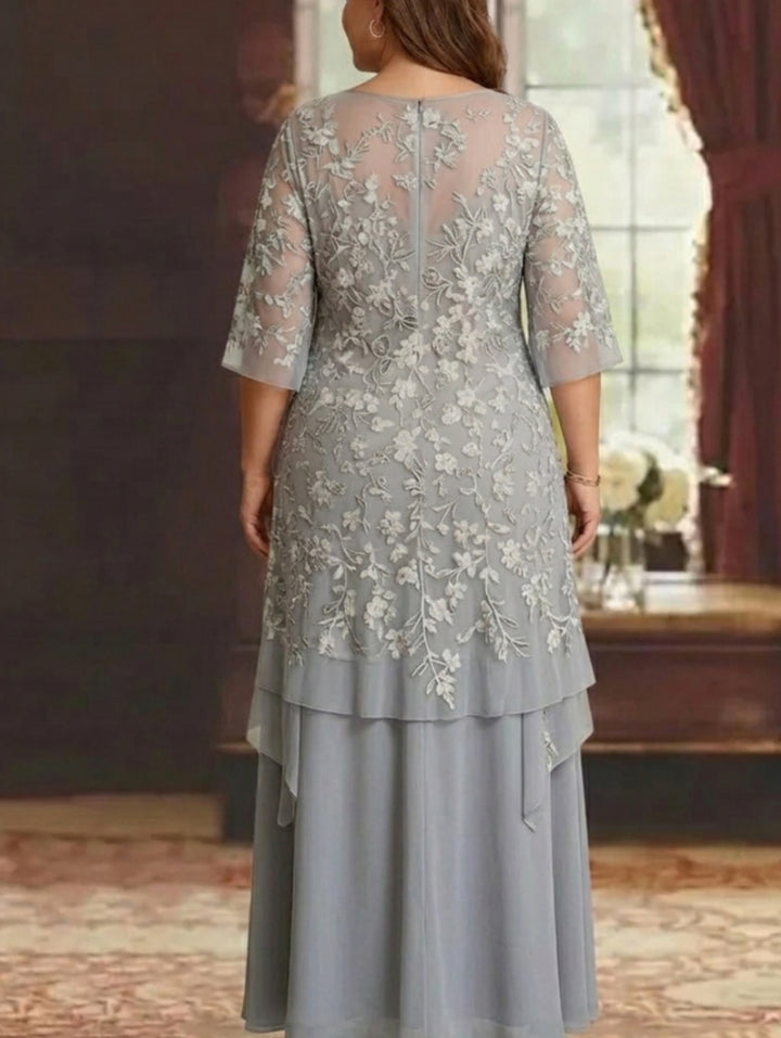 A-Line/Princess Chiffon Lace Plus Size Mother of the Bride Dresses Ankle-Length Half Sleeves Floral