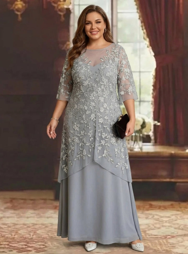 A-Line/Princess Chiffon Lace Plus Size Mother of the Bride Dresses Ankle-Length Half Sleeves Floral