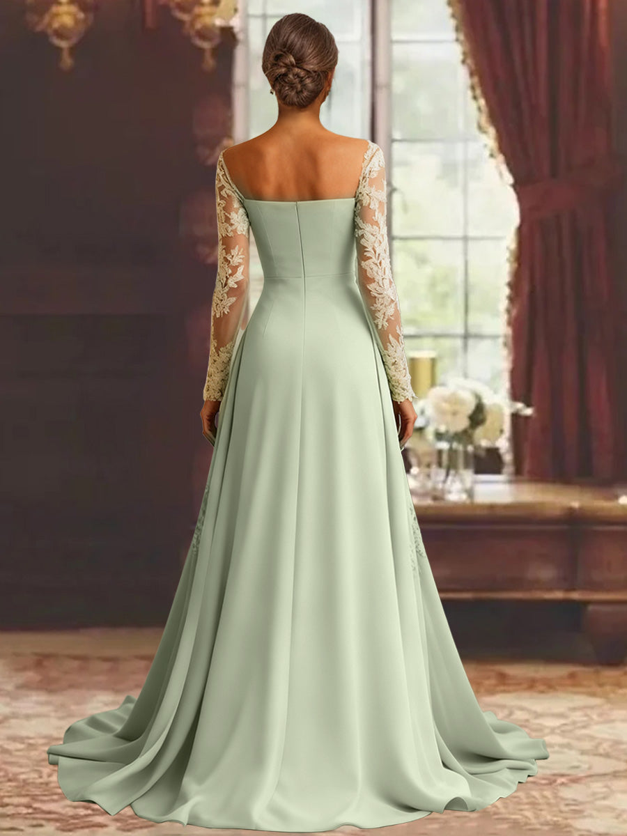 Sheath/Column Long Sleeves Floor-Length Mother of the Bride Dresses Lace Appliques