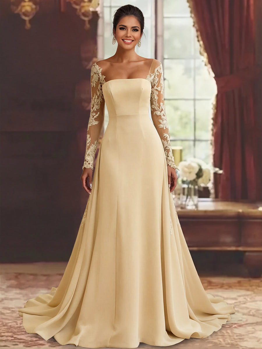 Sheath/Column Long Sleeves Floor-Length Mother of the Bride Dresses Lace Appliques