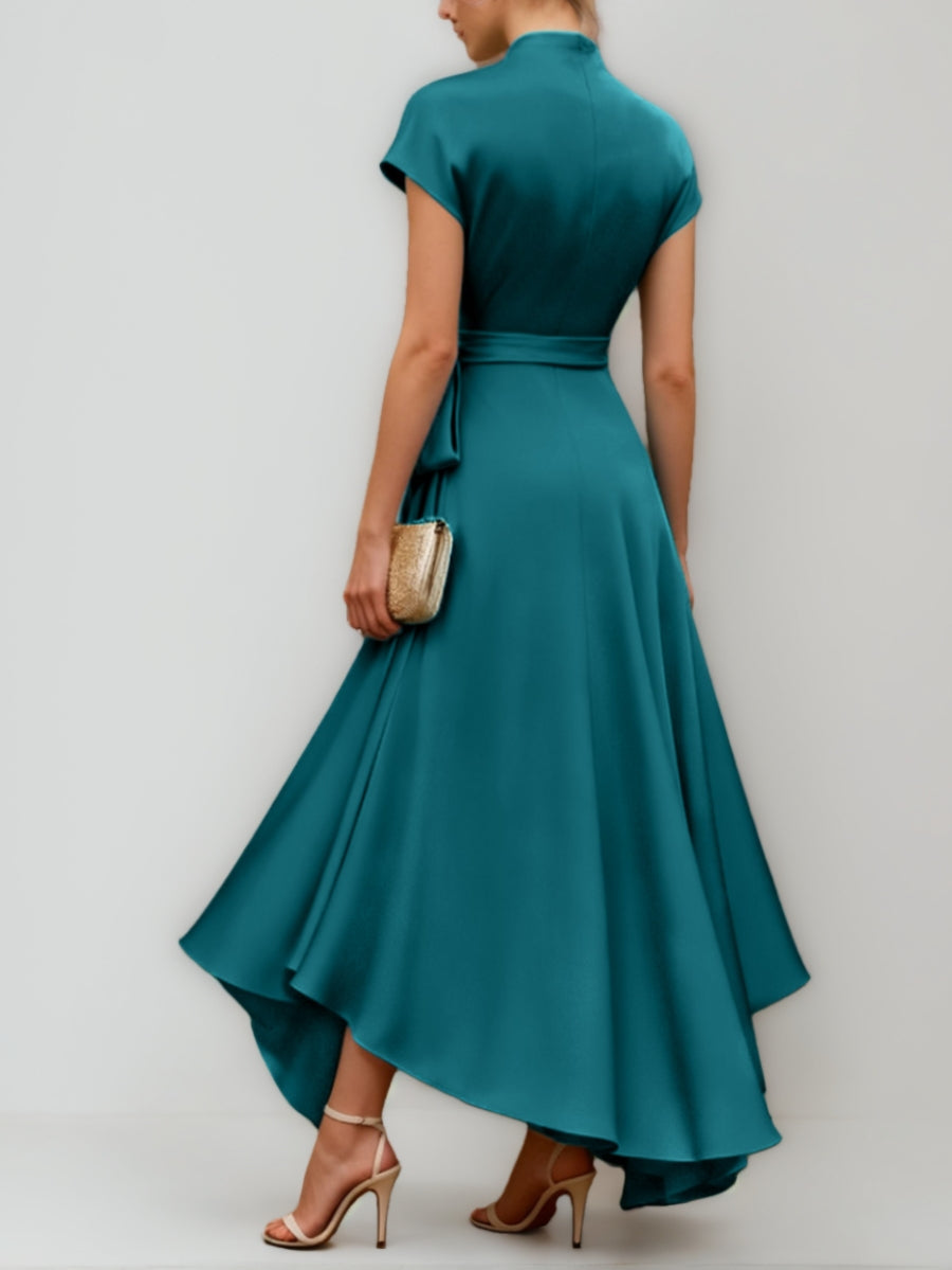 A-Line/Princess Short Sleeves Asymmetrical Mother of the Bride Dresses with Pleats