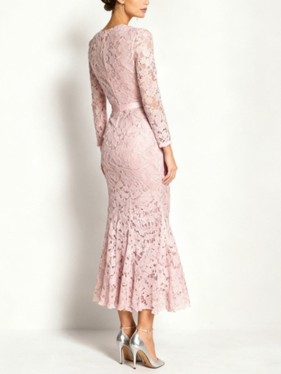 Sheath/Column Lace Long Sleeves Square Collar Mother of the Bride Dresses Ankle-Length
