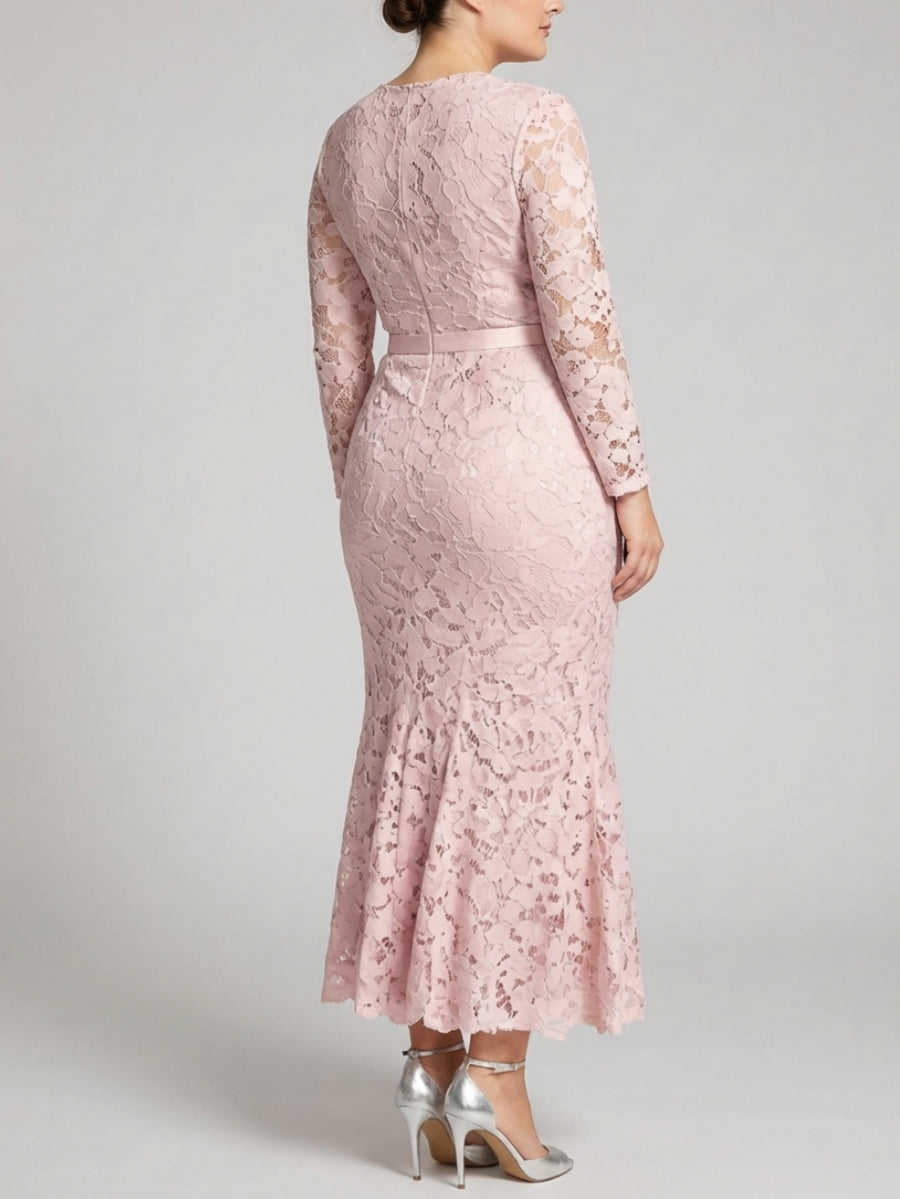 Sheath/Column Lace Square Collar Plus Size Mother of the Bride Dresses Long Sleeves Ankle-Length
