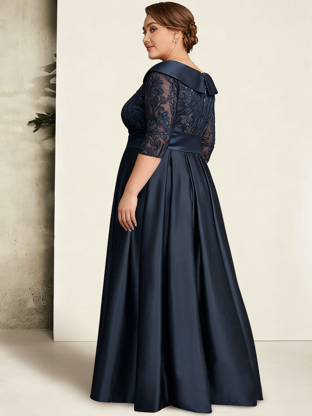 A-Line/Princess V-Neck Plus Size Mother of the Bride Dresses Floor-Length Lace Sequins Bow