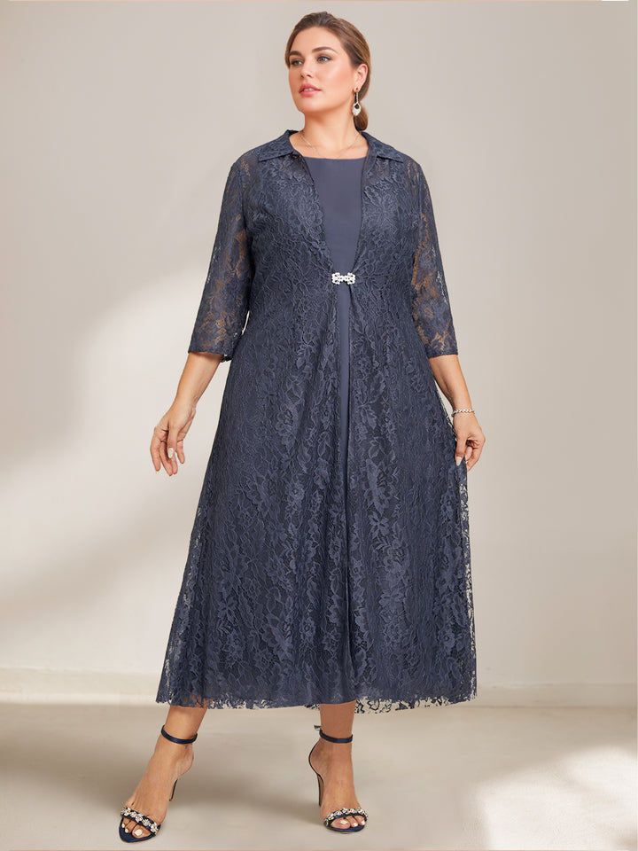 A-Line/Princess Scoop Chiffon Plus Size Mother of the Bride Dresses with Lace Wrap/Jacket