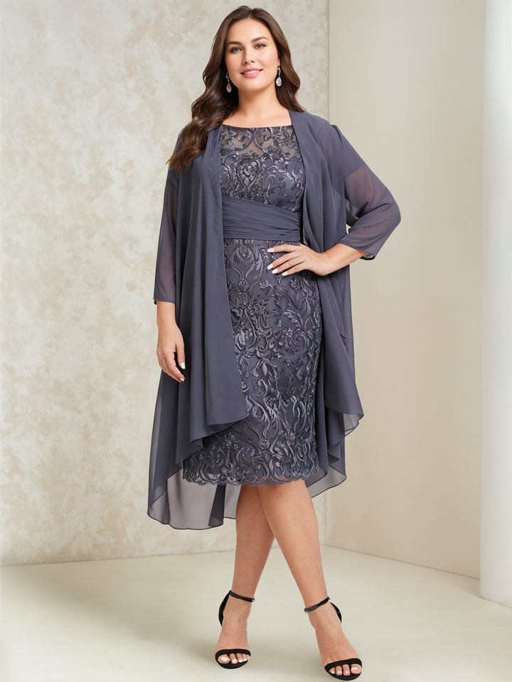 Sheath/Column Scoop Chiffon Plus Size Mother of the Bride Dresses with Wrap/Jacket Lace