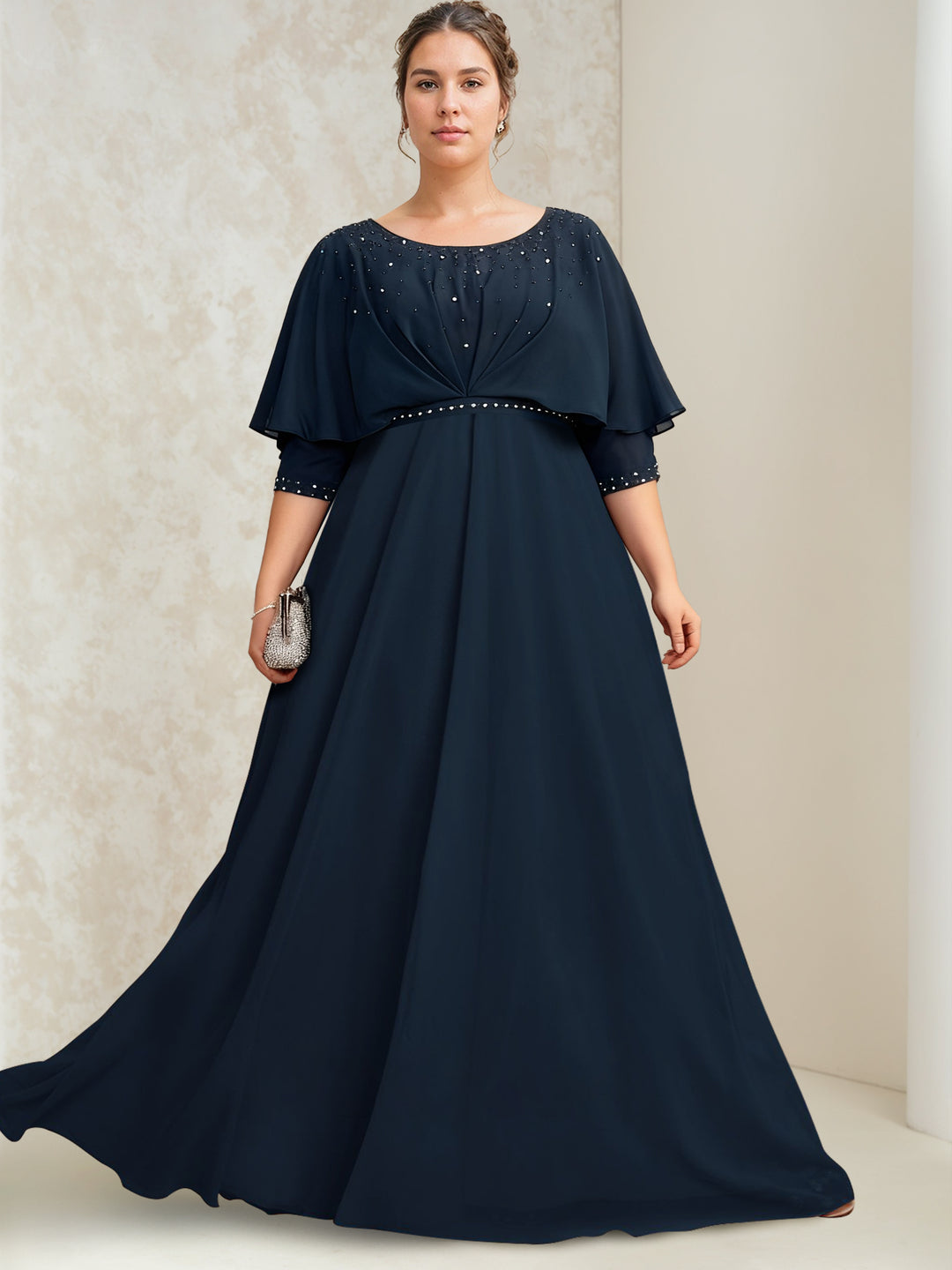 A-Line/Princess Scoop Chiffon Plus Size Mother of the Bride Dresses Chiffon with Pleated Beading