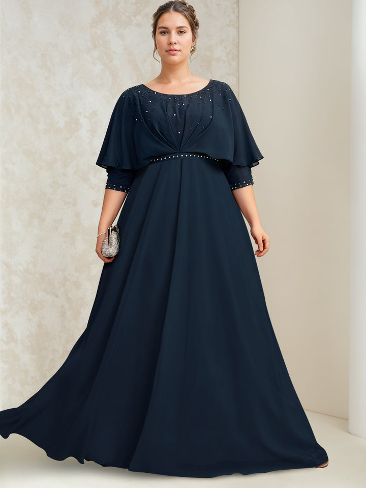 A-Line/Princess Scoop Chiffon Plus Size Mother of the Bride Dresses Chiffon with Pleated Beading