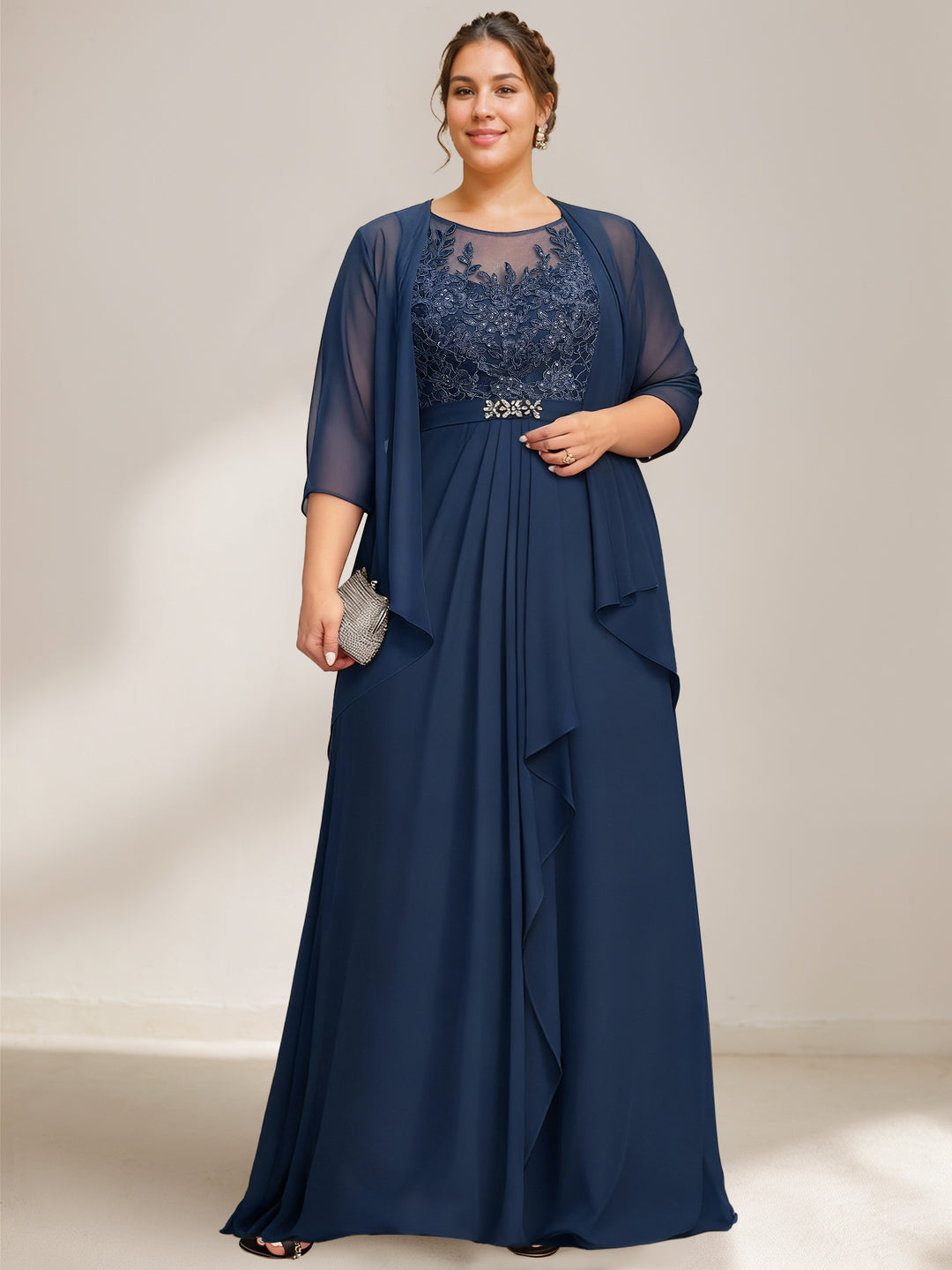 A-Line/Princess Scoop Plus Size Mother of the Bride Dresses Chiffon Lace with Wrap/Jacket