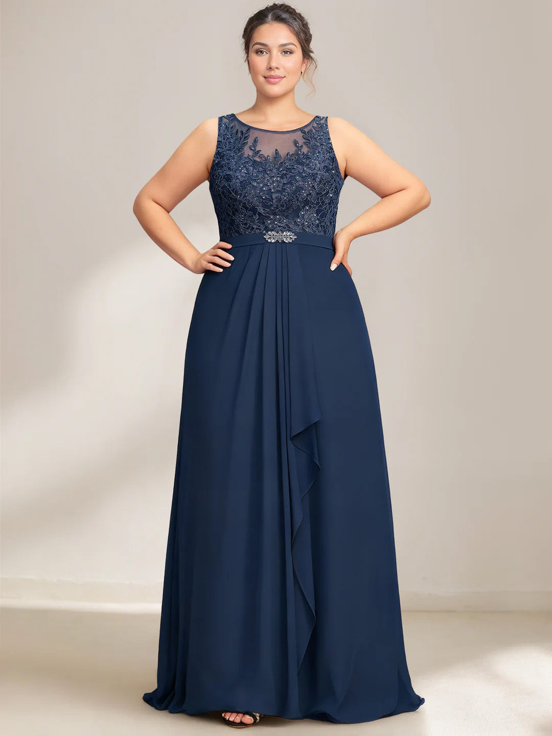 A-Line/Princess Scoop Plus Size Mother of the Bride Dresses Chiffon Lace with Wrap/Jacket