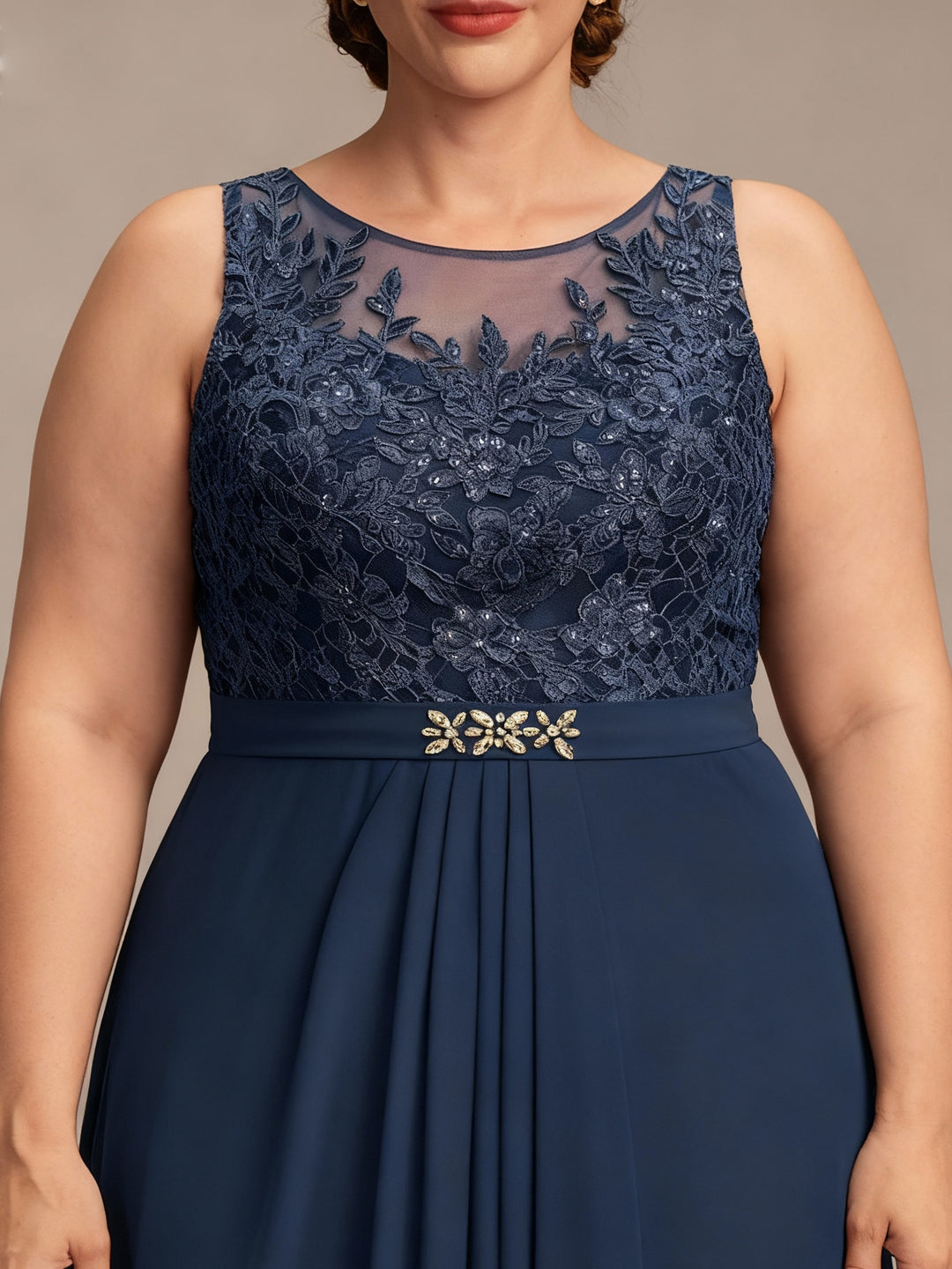 A-Line/Princess Scoop Plus Size Mother of the Bride Dresses Chiffon Lace with Wrap/Jacket