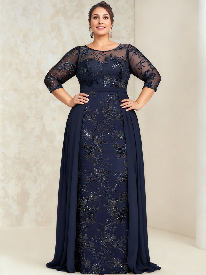 A-Line/Princess Lace Sequins Plus Size Mother of the Bride Dresses Illusion Floor-Length