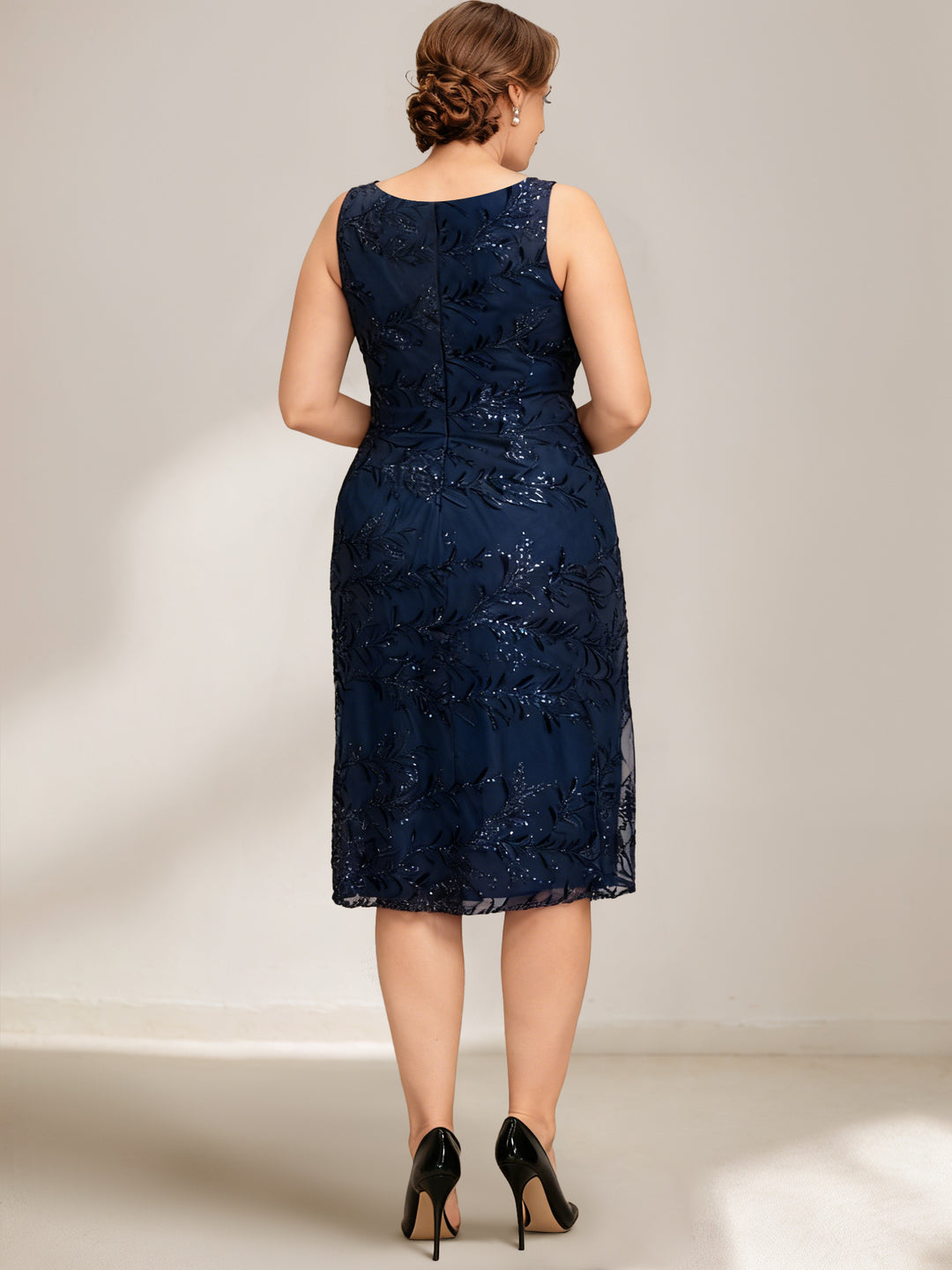2026 Mother of the Bride Dress Navy Blue Sequin Cocktail Gown Plus with Chiffon Cardigan 3/4 Sleeve Formal Wedding Guest Dress, Navy Blue 2026 Mother of the Bride Dress Navy Blue Sequin Cocktail Gown Plus with Chiffon Cardigan 3/4 Sleeve Formal Wedding Guest Dress, Navy Blue