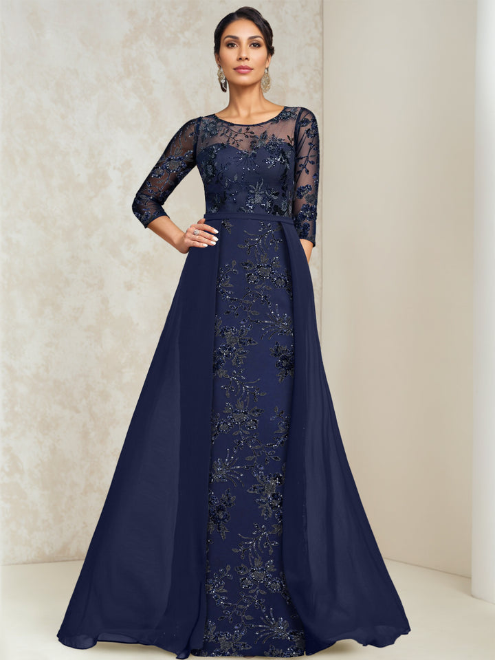 A-Line/Princess Scoop Lace Sequins Mother of the Bride Dresses Illusion