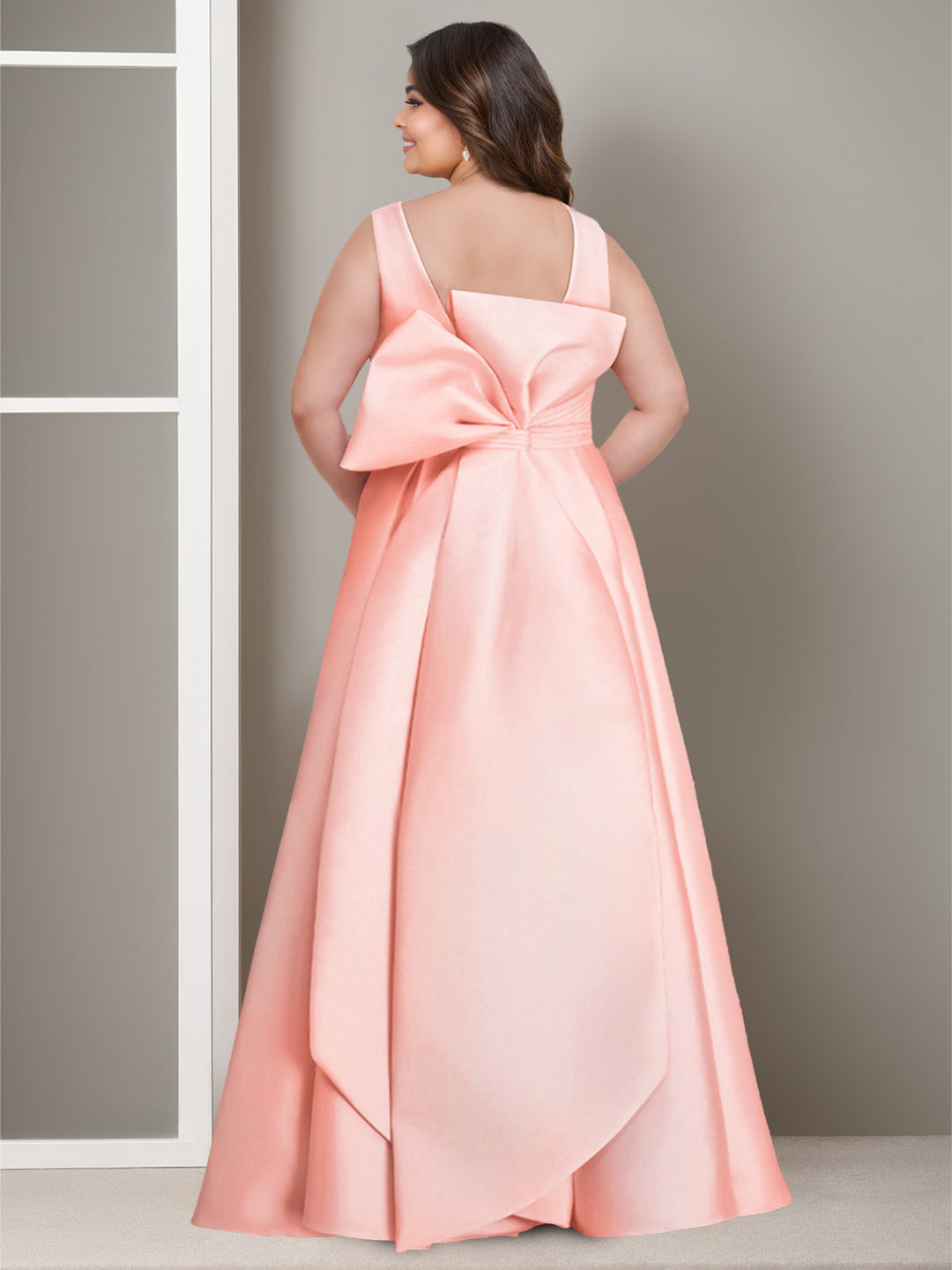 A-Line/Princess V-Neck Satin Plus Size Mother of the Bride Dresses with Bow