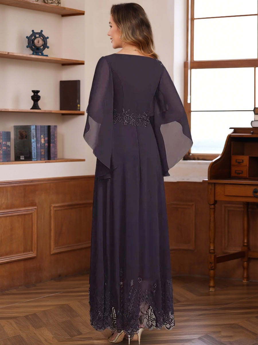 A-Line/Princess Chiffon Scoop Mother of the Bride Dresses Lace Ankle-Length Half Sleeves