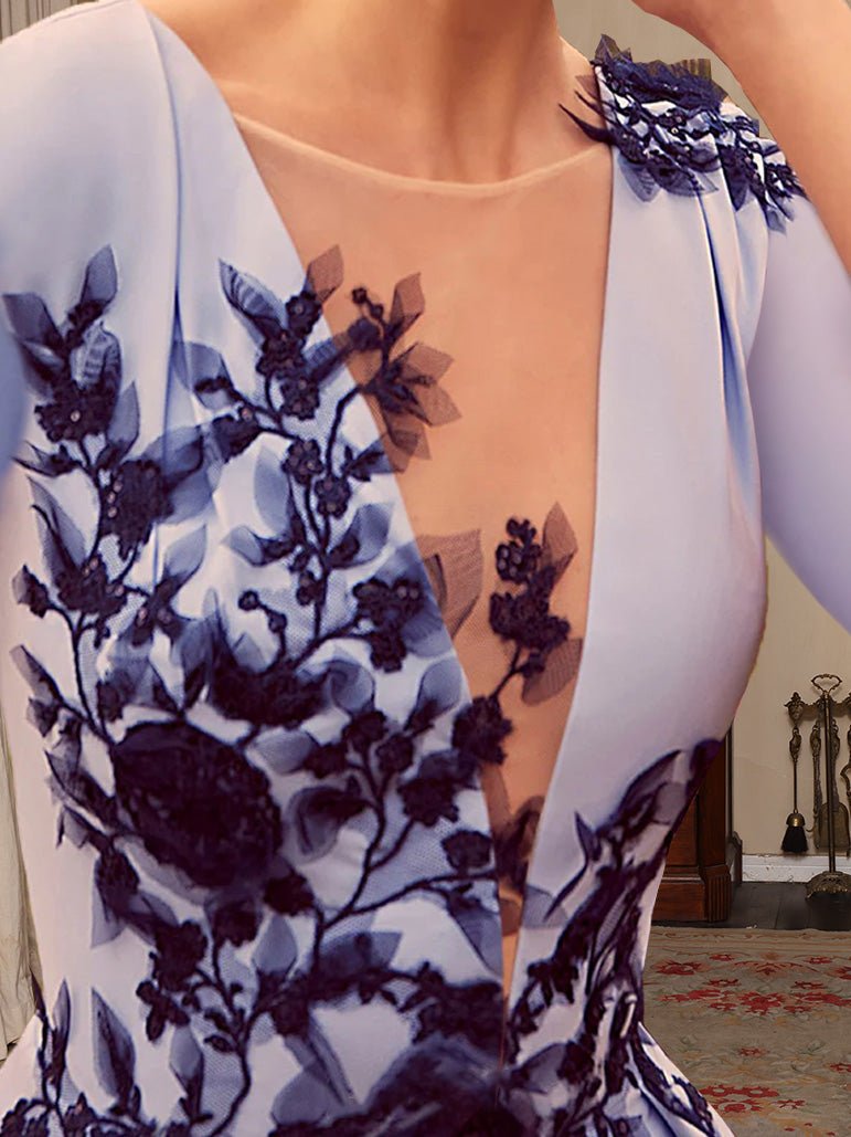 A-Line/Princess V-Neck Satin Mother of the Bride Dresses Lace Pleated 3/4 Sleeves Ankle-Length