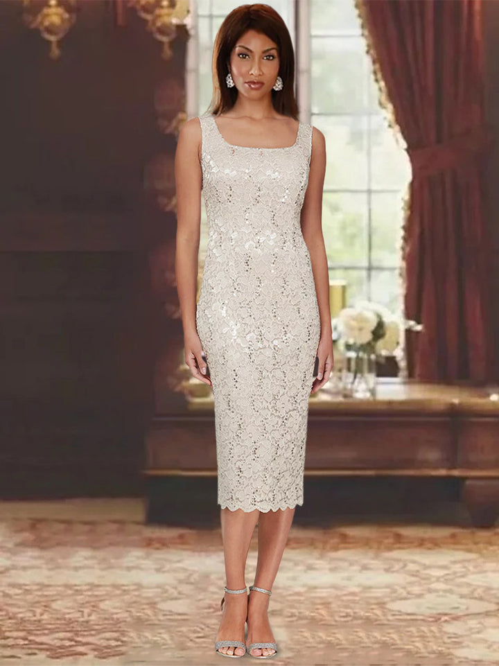 Sheath/Column 2 Pieces Scoop Lace Mother of the Bride Dresses with Jacket 3/4 Sleeves Knee-Length