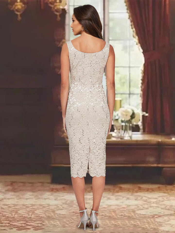 Sheath/Column 2 Pieces Scoop Lace Mother of the Bride Dresses with Jacket 3/4 Sleeves Knee-Length