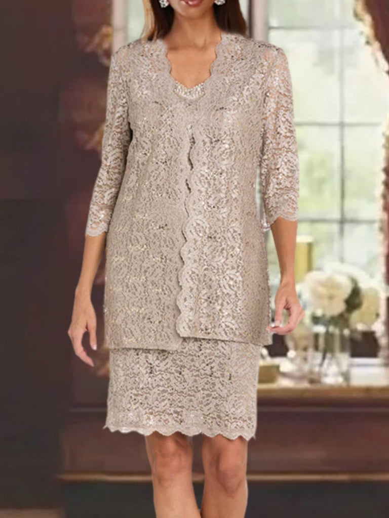 Sheath/Column 2 Pieces Lace Mother of the Bride Dresses with