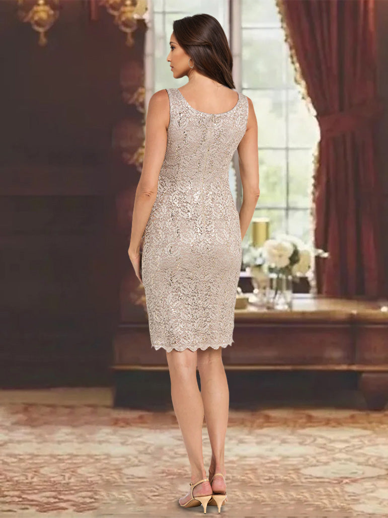 Sheath/Column 2 Pieces Lace Mother of the Bride Dresses with Jacket Beading 3/4 Sleeves Knee-Length