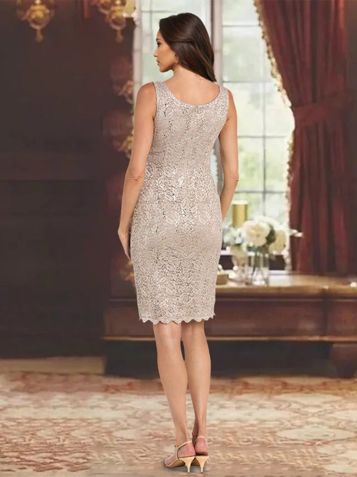 Sheath/Column 2 Pieces Lace Mother of the Bride Dresses with Jacket Beading 3/4 Sleeves Knee-Length