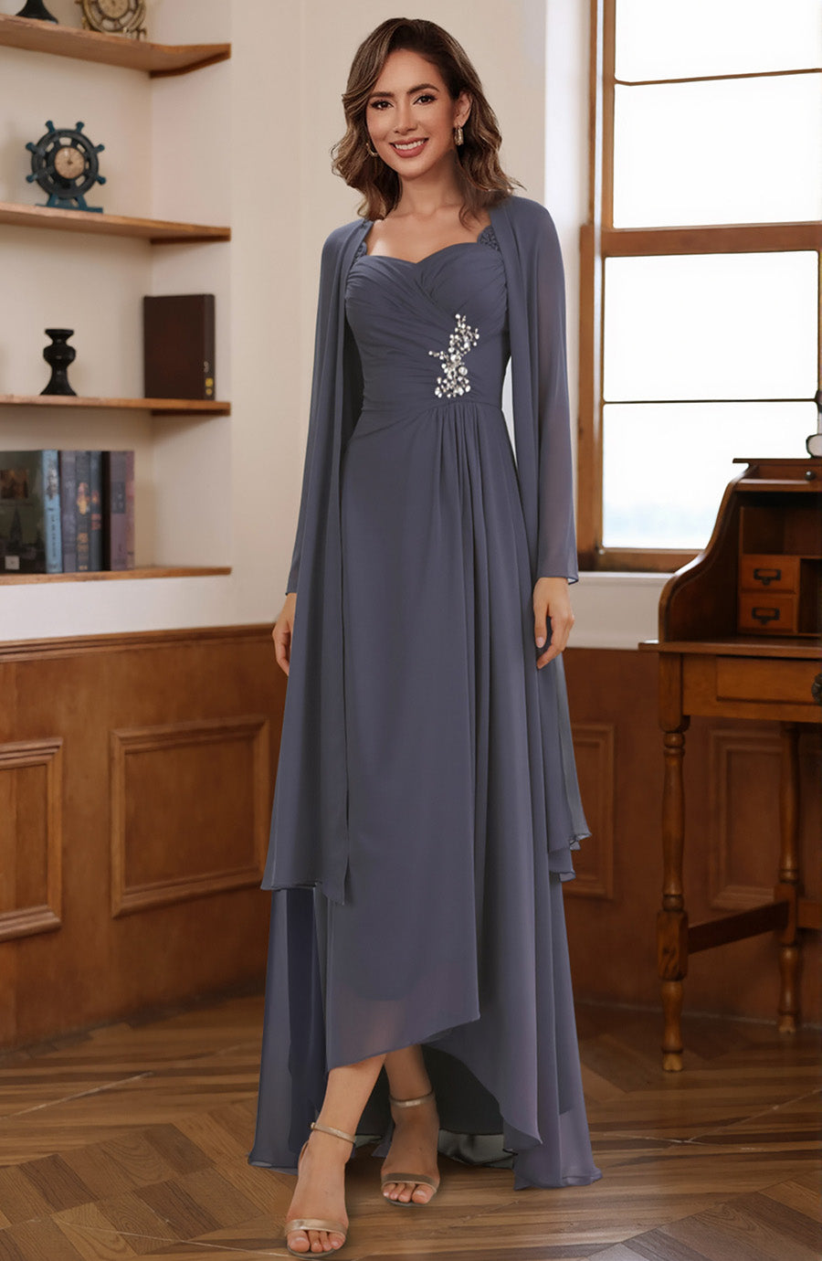 chiffon long jacket over dress Mother of the Bride Dresses 2026 Elegant A-Line Sweetheart Neck Sleeve Formal Evening Gown with Beaded Appliques, Stormy 1234 Fabric:Black White Orange line wedding dress with Dress to impress with