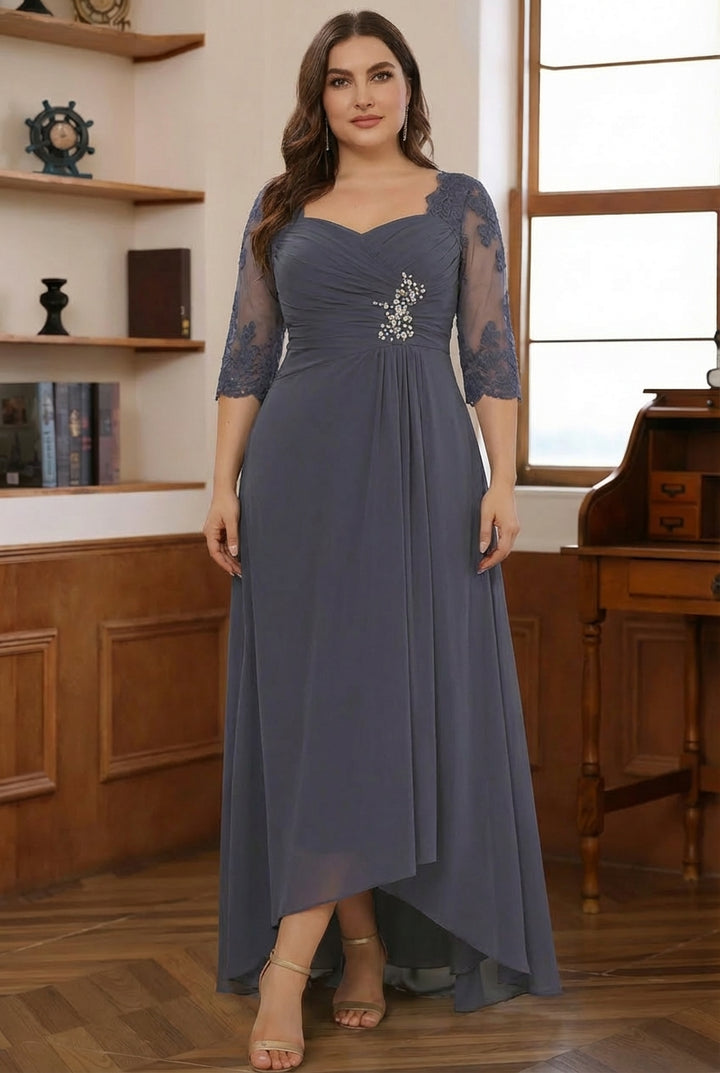 A-Line/Princess 2 Pieces Chiffon Plus Size Mother of the Bride Dresses with Jacket Sweetheart Ankle-Length Long Sleeves